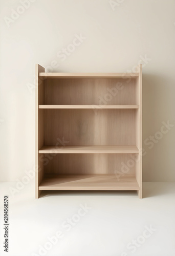 Empty wooden bookshelf with...
