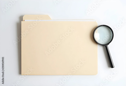Manila folder with a magnif...