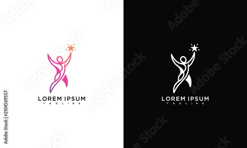 Abstract Human Figure Reaching for a Star Logo Design Template