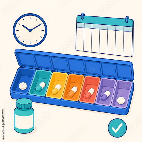 Single Daily Dose Medication Planner with Seven Day Pill Organizer and Calendar