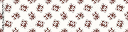 Hand drawn folk art floral seamless border pattern. Flat isolated all over design vector banner illustration. Botanical scandi summer fall nature ornament edge style. Quirky flower texture edge repeat