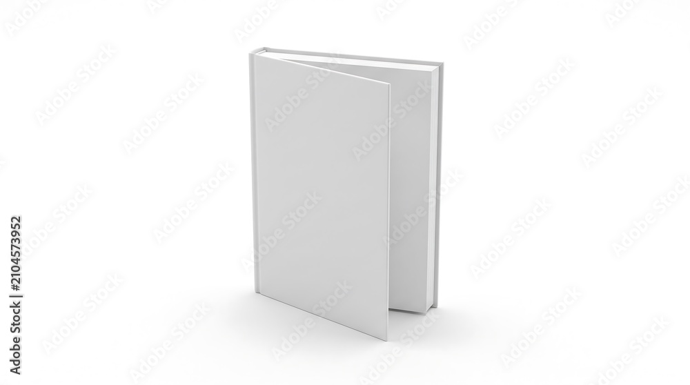 Fototapeta premium Blank White Hardcover Book Mockup Standing Open on White Background 