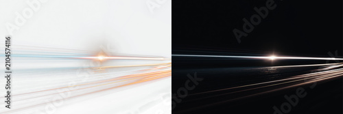 Tableau sur toile Abstract horizontal glowing beam on white and black background, futuristic centr