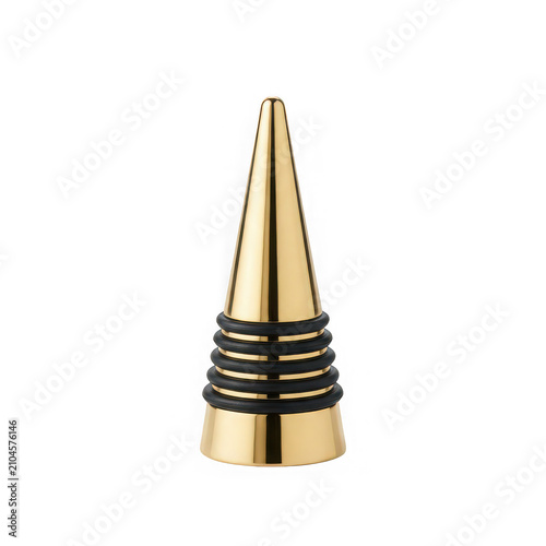 Shiny gold metal wine bottle stopper with black rubber rings