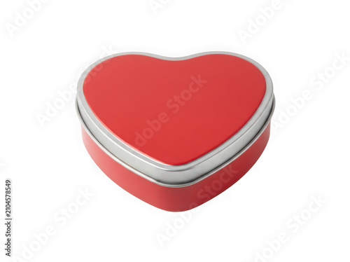 Red heart shaped metal tin box for gifts and romantic surprises