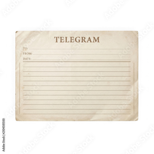 Old vintage telegram paper form with worn texture and blank lines for writing