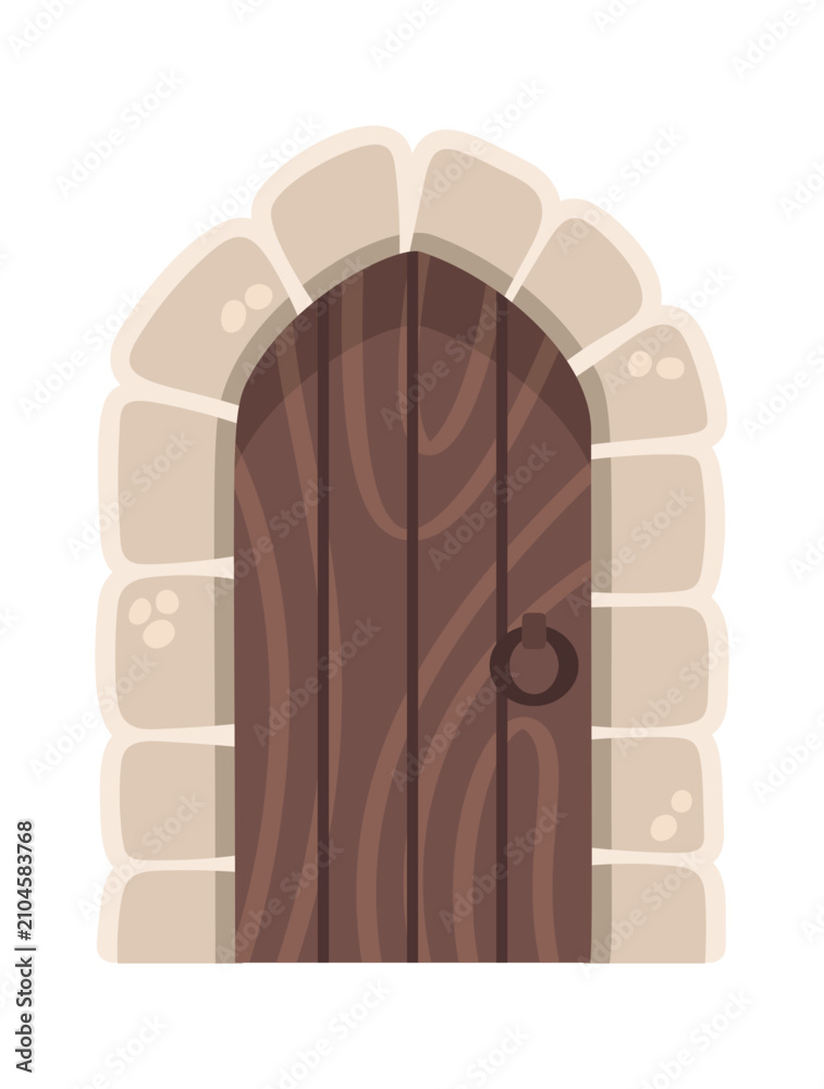 Fototapeta premium Door Medieval Stone Arch With Ring Handle