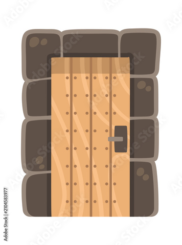 Door With Stone Frame Cartoon Style