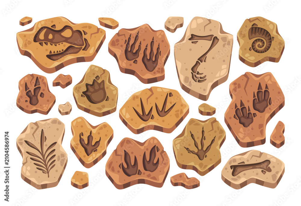 Obraz premium Dinosaur Fossil Footprints Collection Cartoon