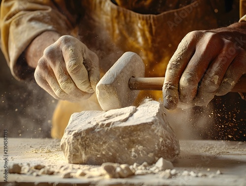 Stone Carving Mallet and Chisel Tools for Business Presentation