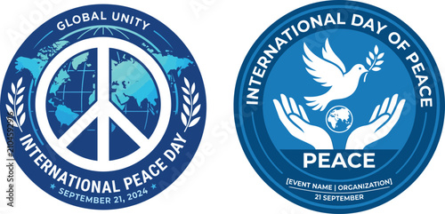 Photos International day of peace emblem set with peace sign dove and hands