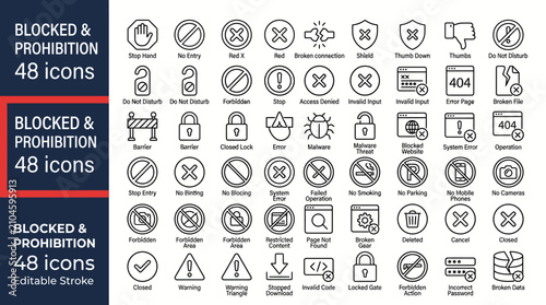 Fotografie Blocked & Prohibition Icons Editable Stroke Collection