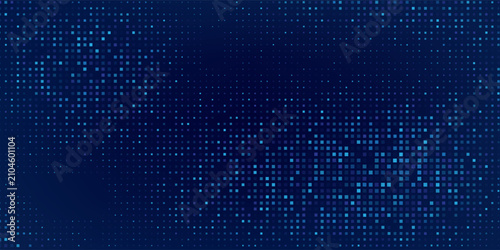 Modern navy grid with glowing squares and dynamic creates futuristic corporate backdrop. Abstract dots on blue backgrounds