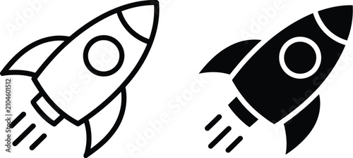 Photos Rocket Icon featuring space rocket, launch, startup growth, innovation, exploration, and mission symbols in editable vector icon set styles