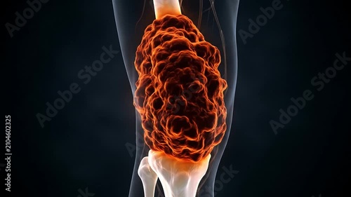 Progression of joint inflammation and swelling in the knee with animation