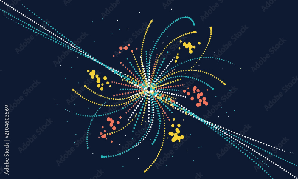 Fototapeta premium Colorful particle burst halftone on dark background