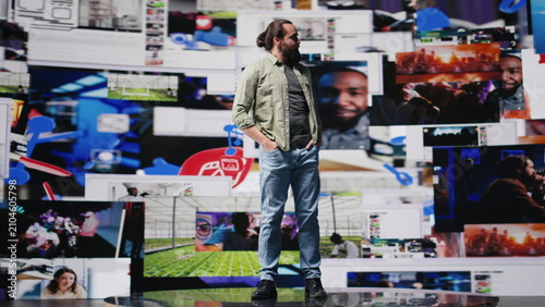 Quadro su tela A trendsetter navigates real-time notifications and livestream interaction while creating content in a virtual social network, strengthening online presence and digital engagement