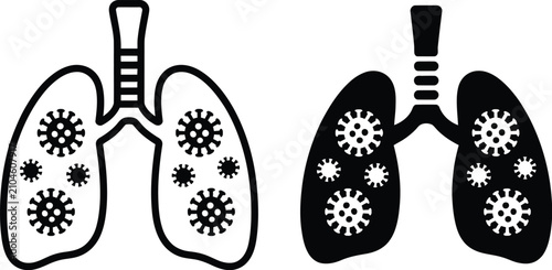 Tableau sur toile Human Lungs Icon featuring respiratory system, virus infection, pulmonary health, medical care, disease prevention, and healthcare awareness symbols in editable vector styles
