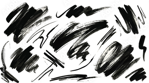 Minimalist Abstract Black Ink Brush Stroke on White Background Featuring Textured Artistic Expressionist Design with Hand-Drawn Calligraphic Charcoal Smear and Monochrome Creative Element