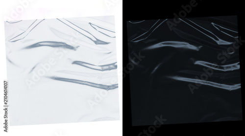 Foto Transparent plastic wrap texture with wrinkles, clear cellophane stretch film ov