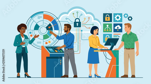 Diverse Professional Team Managing Cybersecurity and Cloud Infrastructure