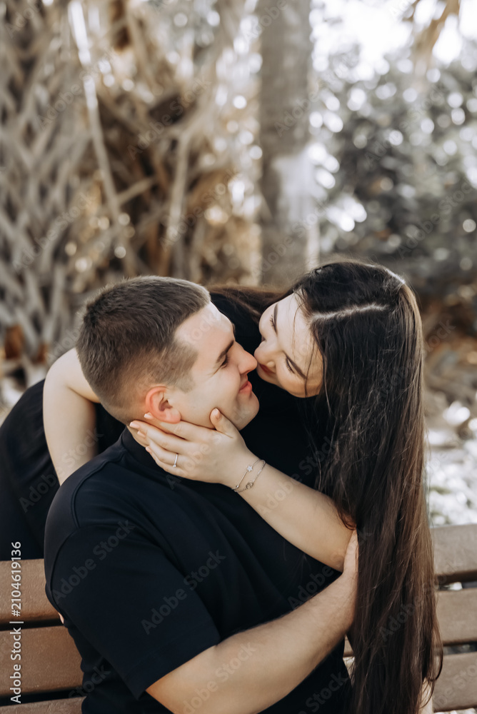 Fototapeta premium Loving young couple hugging, relationship and romance concept.