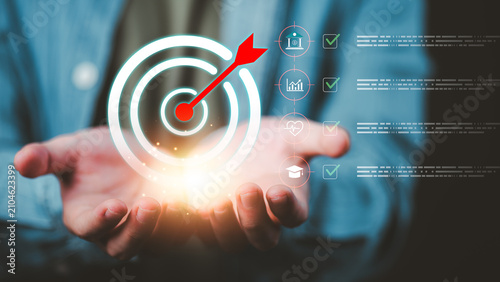 Fotografie Business strategist achieves strategic goals performance planning, target manage