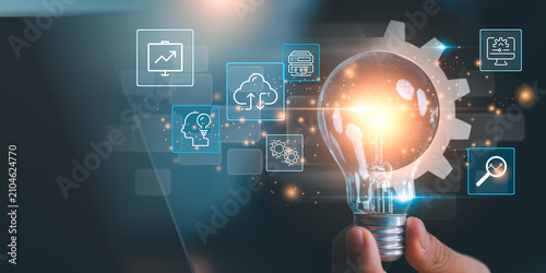 Obraz na płótnie Innovation manager accelerates digital transformation business innovation, process optimization, cloud integration, data analytics, technology solutions, workflow automation, operational efficiency
