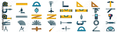 Fotografía Set of Various Measuring Tools and Precision Engineering Instruments Icons