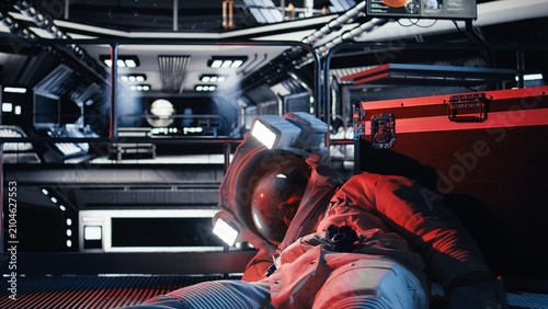Photos A spaceman collapses after oxygen drops during a spacecraft hull breach; the crew member loses consciousness because damaged equipment causes system failure