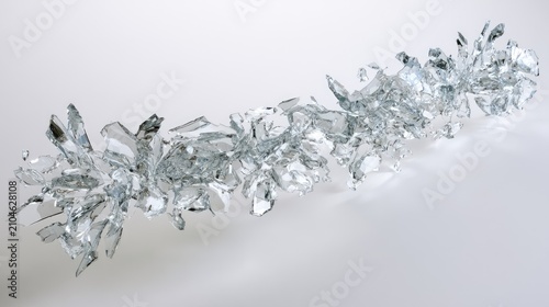 Crystalline cascade of shattered fragments suspended in light