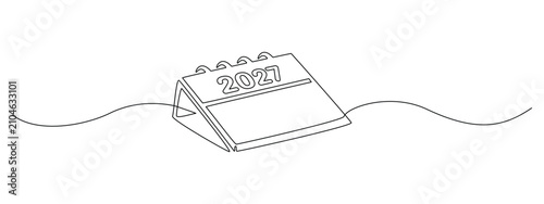Quadro su tela Loose-leaf calendar 2027 in one continuous line drawing