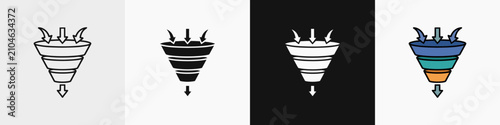 Quadro su tela Marketing sales funnel icon set showing conversion process with arrows vector illustration for lead generation business growth strategy filtering customer acquisition target