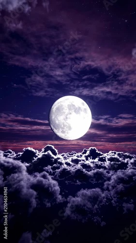 A Full Moon Illuminating the Night Sky Above a Sea of Clouds, Creating a Serene and Mystical Atmosphere