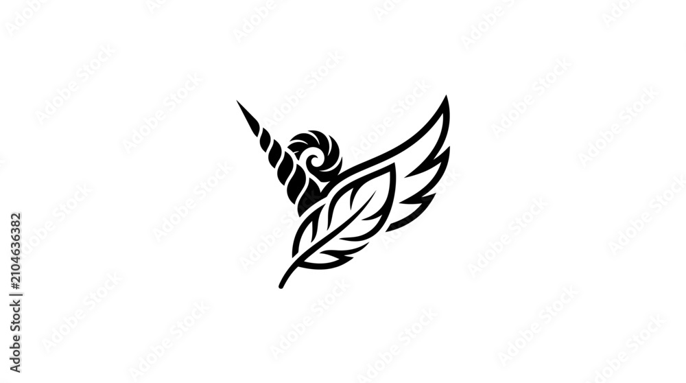 Fototapeta premium Mythical creature horn wing feather abstract symbol
