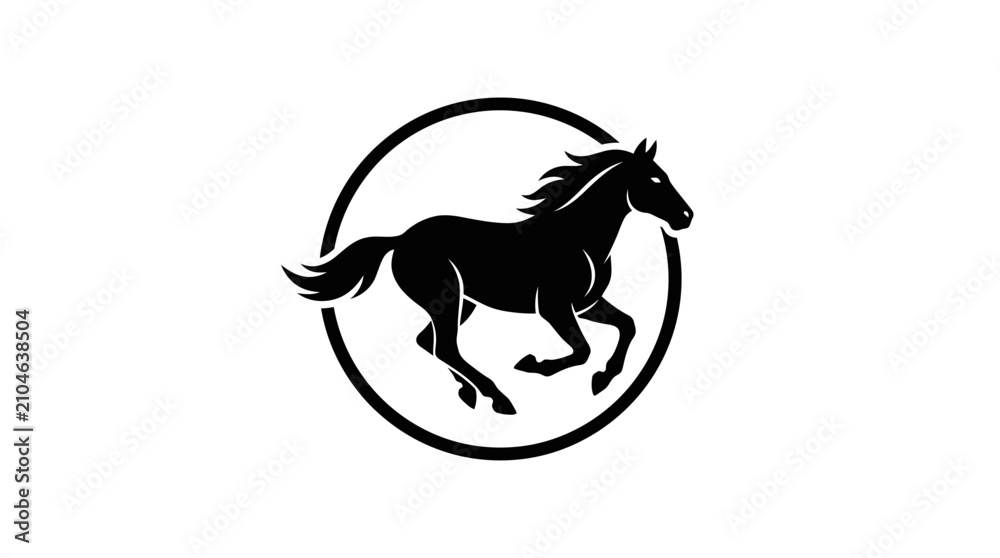 Fototapeta premium Silhouette horse running inside a circle logo