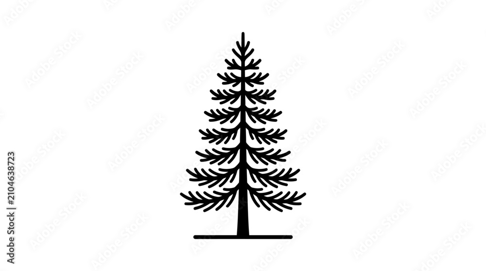 Fototapeta premium Stylized evergreen tree silhouette isolated black white