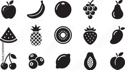  Fruit icons in grid.