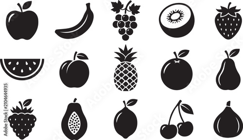  Fruit icons in grid.