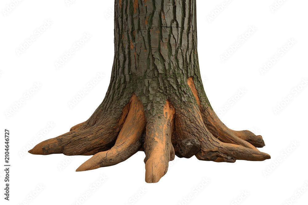 Fototapeta premium Tree trunk and roots showing strong growth, stability, and natural texture, isolated on transparent background