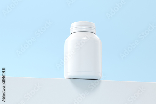 White pill bottle supplement bottle display mockup 3d rendering