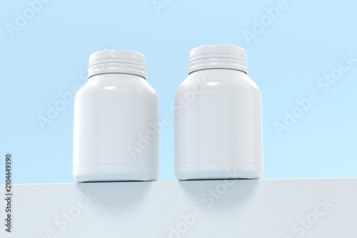White pill bottle supplement bottle display mockup 3d rendering