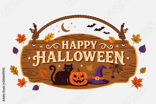 Happy Halloween Wooden Board Decoration with Cute Spooky Characters