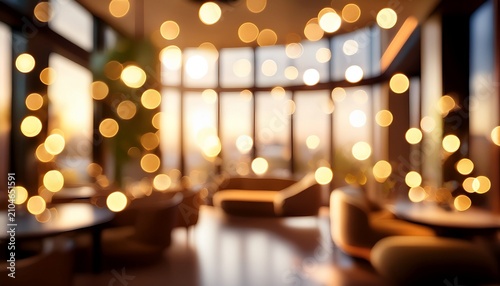 soft glowing bokeh lights in an upscale hotel lounge interior blurred background suitable for design