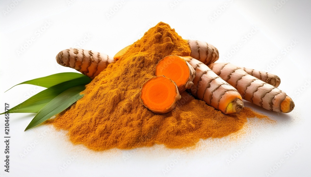 Naklejka premium fresh raw organic turmeric on white isolated on clear background and white background vegetable and food concept for health ai generative