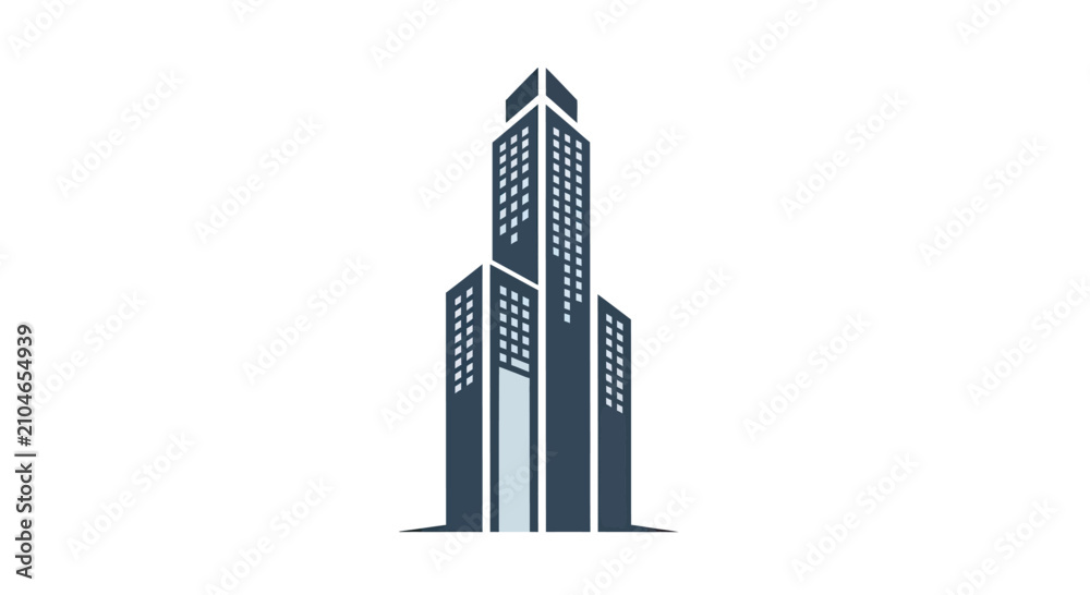 Obraz premium Minimalist blue skyscraper building logo.