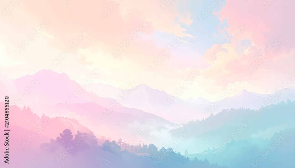 Fototapeta premium Pastel mountain landscape artwork