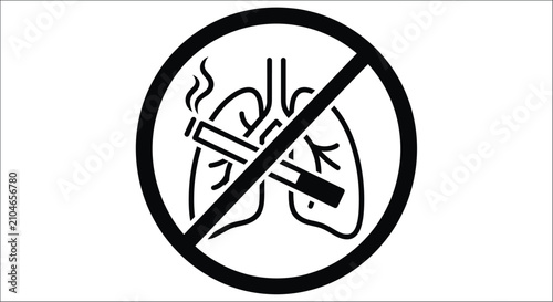 Foto No smoking pictogram featuring lungs and a cigarette with a diagonal prohibition