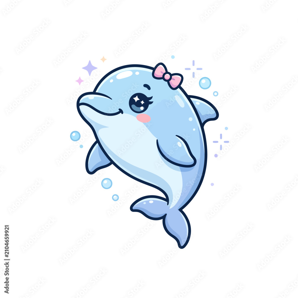 Naklejka premium Chibi Dolphin Jumping Sticker Cute Chibi Vector Illustration