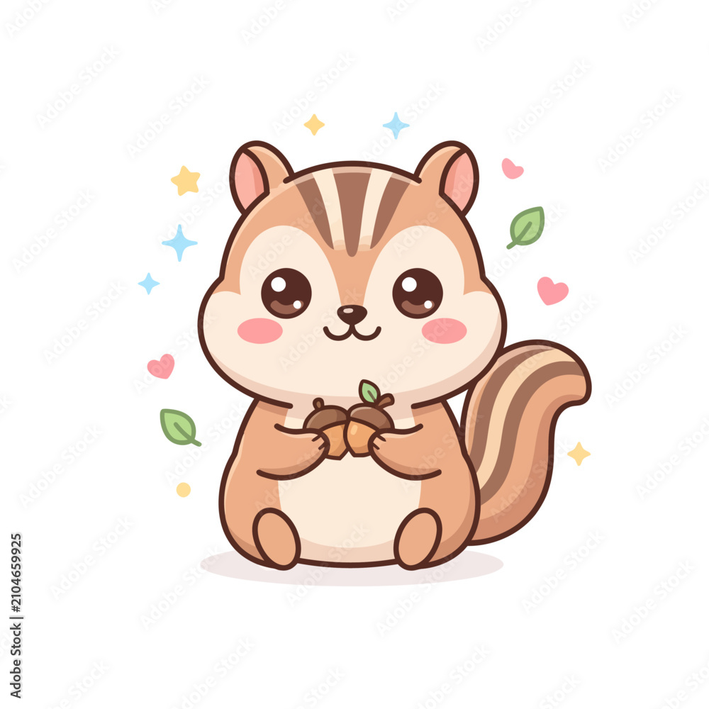 Fototapeta premium Chibi Chipmunk With Nuts Cute Chibi Vector Illustration